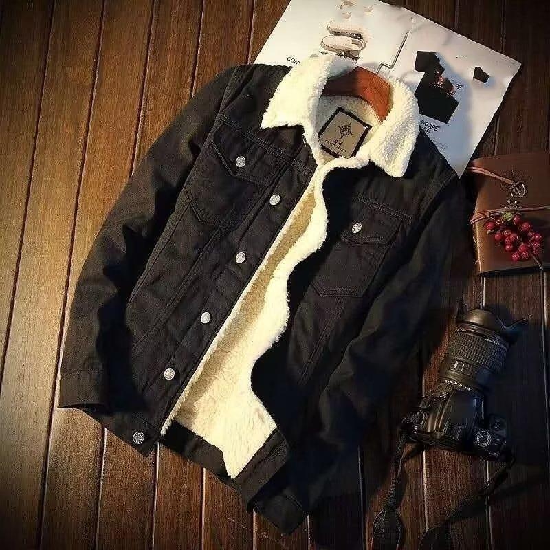 Veste en jean vintage d'hiver pour hommes doublée de veste en jean ample rembourrée avec boutons Veste grande taille