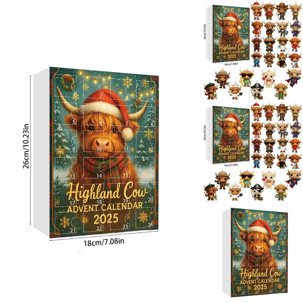 Christmas Calendar Blind Box Highland Cow Acrylic Ornaments For Holiday Decor And Gift Giving