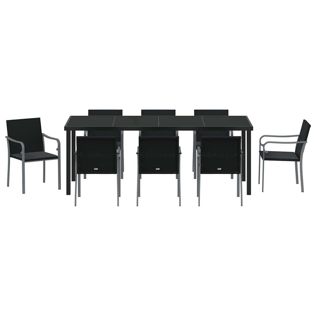 Garden Dining Set 9 pcs Black and Gray PE Rattan