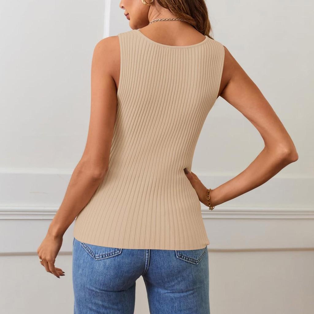 Summer Women's Vest Outer Square Collar High Elastic Slim Sexy Sleeveless Top