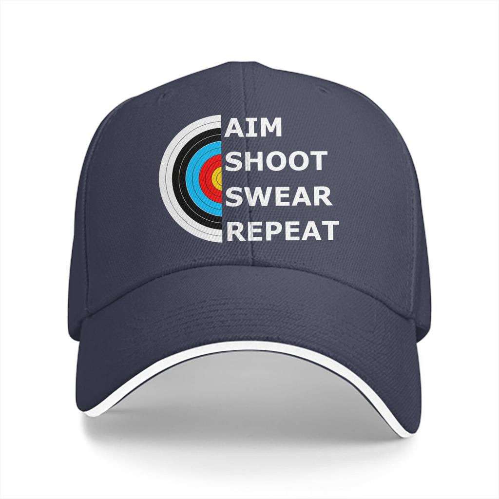 Washed Unisexs Baseball Cap Aim Shoot Swear Repeat Archery Target Essential Trucker Snapback Caps Dad Hat Archery Lover Golf Hats