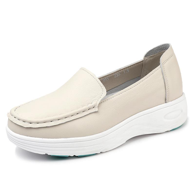 Fashion GKTINOO Women Wedges Platform Shoes Fashion Comfortable Sneakers Casual Slip-on Women's Loafers Soft Sole Genuine Leather Shoes
