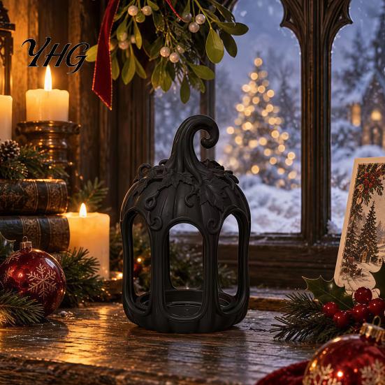 Christmas Home Decor Hollow Wind Lamp Candlestick Holder, 3D Printed PETG with Exquisite Elegant Carved Relief Pattern Lantern, Creative Romantic