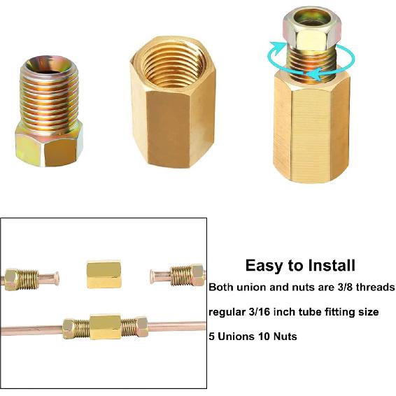MuHize Brake Line Fitting Kit 15PC - 3/8-24 UNF Thread SAE Braking Unions & Nuts for 3/16" Brake Tube - Fits Ford GM Dodge Chrysler Jeep Car Truck