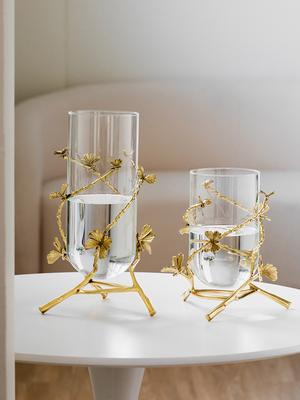 Vase Leicht Luxuriös Messing Glas Ginkgoblatt Geeignet für Wohnzimmer TV-Schrank Mit Hydrokulturpflanze Klassische Schreibtischdekoration
