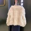Women's Faux Fur Jacket V Neck Patchwork Pearl Buckle Warm Winter Coat