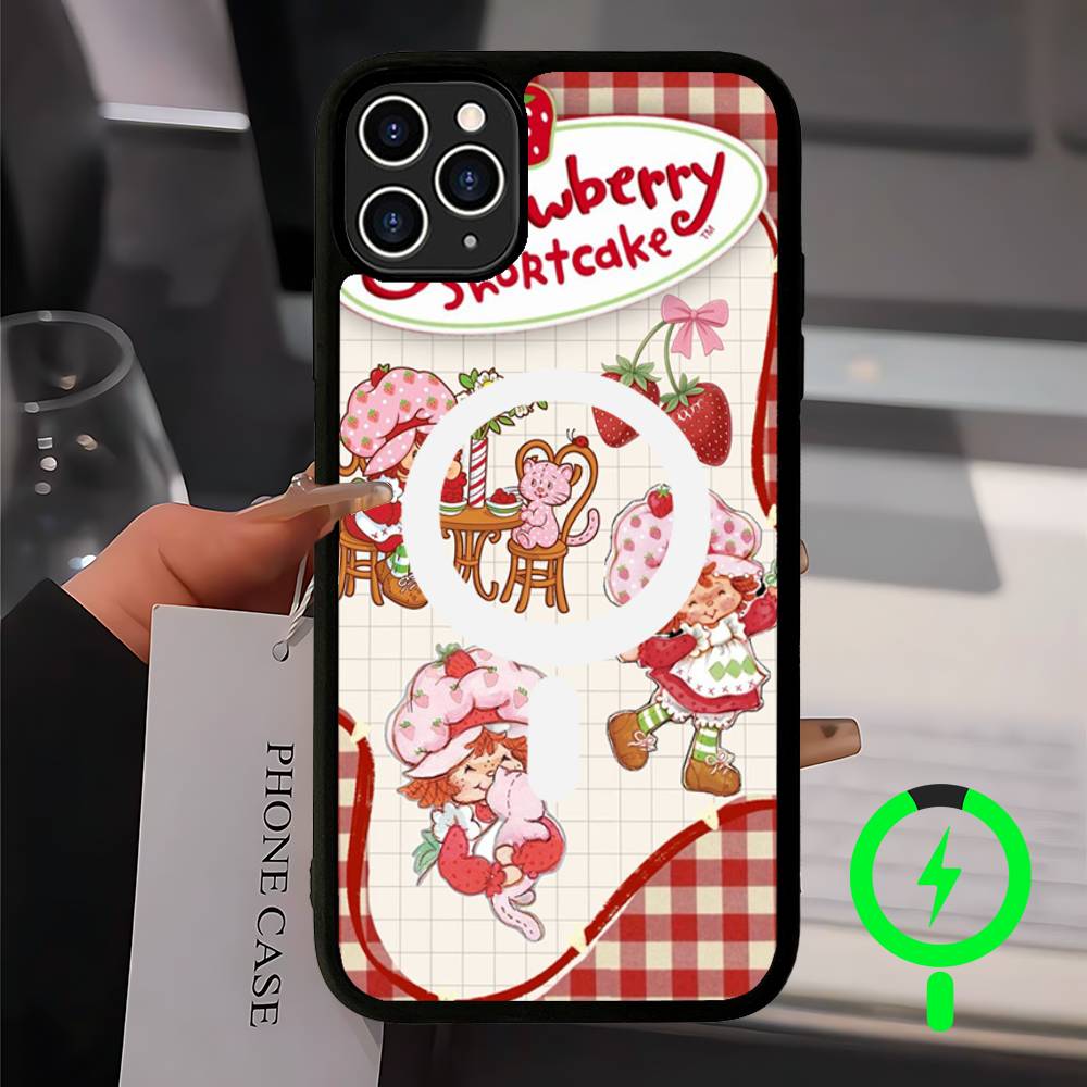

Animated Strawberrys Shortcake Black For Magsafe Magnetic Phone Case For IPhone 16 15 17 Pro Max 11 12 13 14 Plus Cover iPhone 14pro max