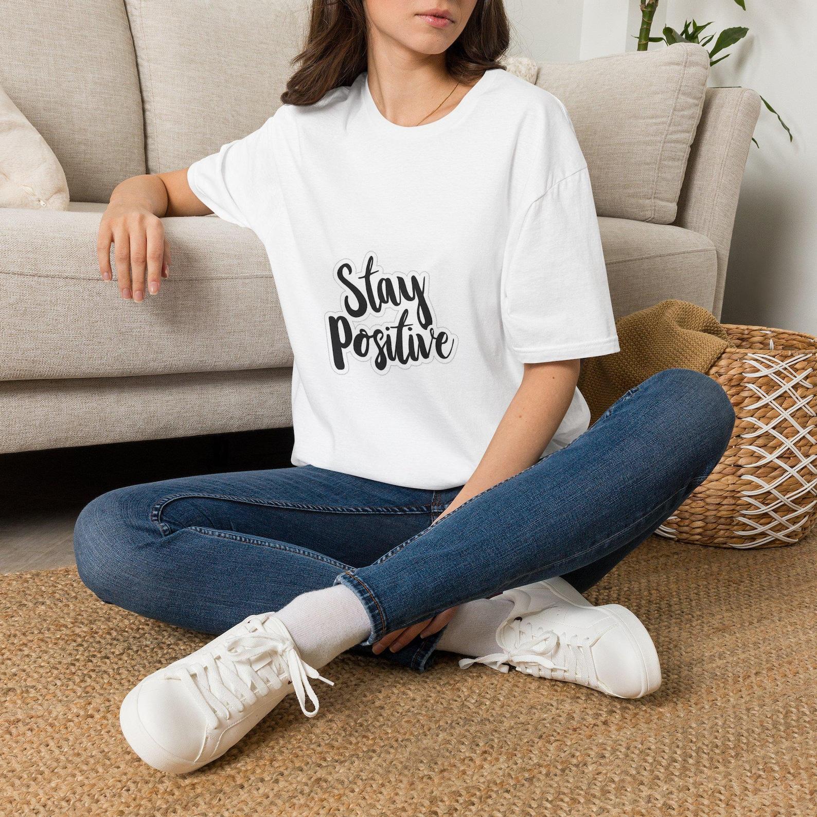 Stay Positive T-Shirt | Inspirational Script Tee, Motivational Typography 2XL