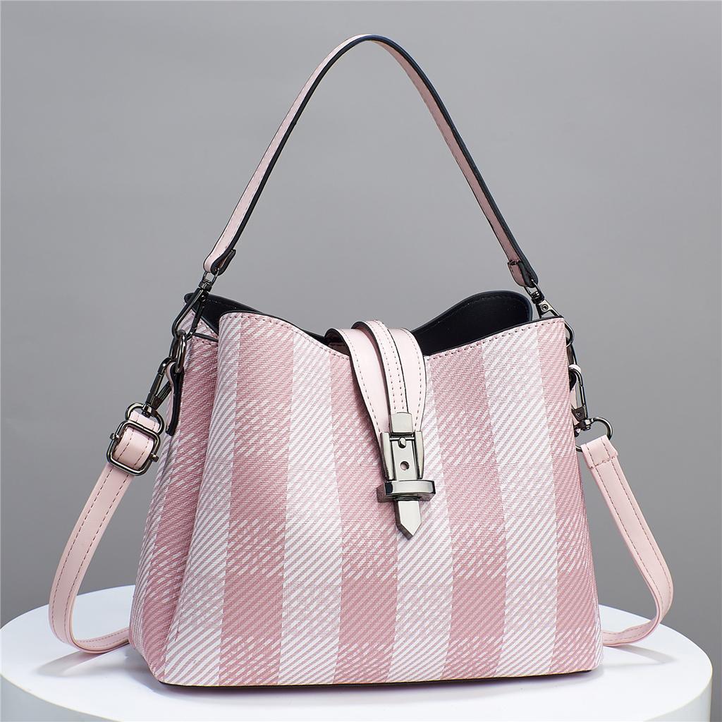Single Shoulder Women's Fashionable Checkered Hand-held Bucket Bag Casual Crossbody Bag