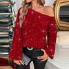 Women's Fashionable Casual Christmas Sequined Versatile Off-the-Shoulder Long-Sleeved Top