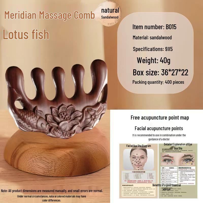 Sandalwood Meridian Massage Comb, Natural Health Wood Comb for Men & Women, Home Acupoint Therapy.