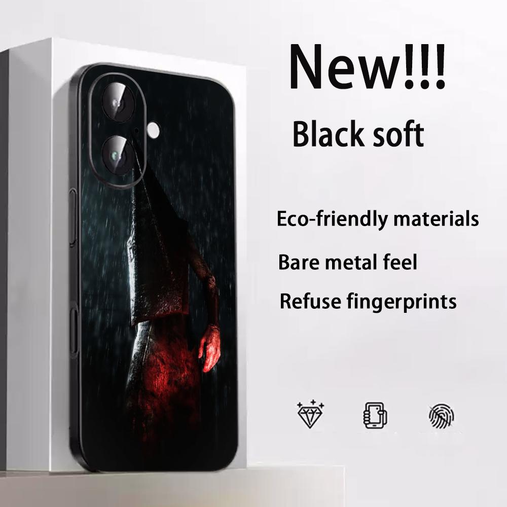 Classic thriller Pyramid Head Silent Hill Phone Case For iPhone 17 16e 15 14 13 12 Plus Mini Pro Max Soft black Shockproof Cover