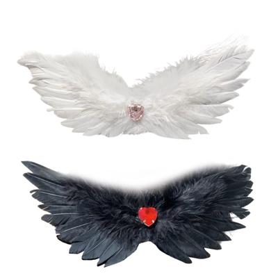 Exaggerated Black And White Wing Designs Feathered Hair Clip With Rhinestones Embellishments For Party Or Costume Event