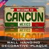 Aluminum Metal License Plate Wall Decor - UV Printed  Cancun Mexico Design with Green/Red/White Stripes,  Indoor/Outdoor Holiday