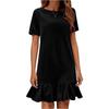 Women Velvet Short Sleeve Dress Casual Loose Fit Round Neck Ruffle Hem Mini Dress Suitable for Daily Wear and Various Occasions