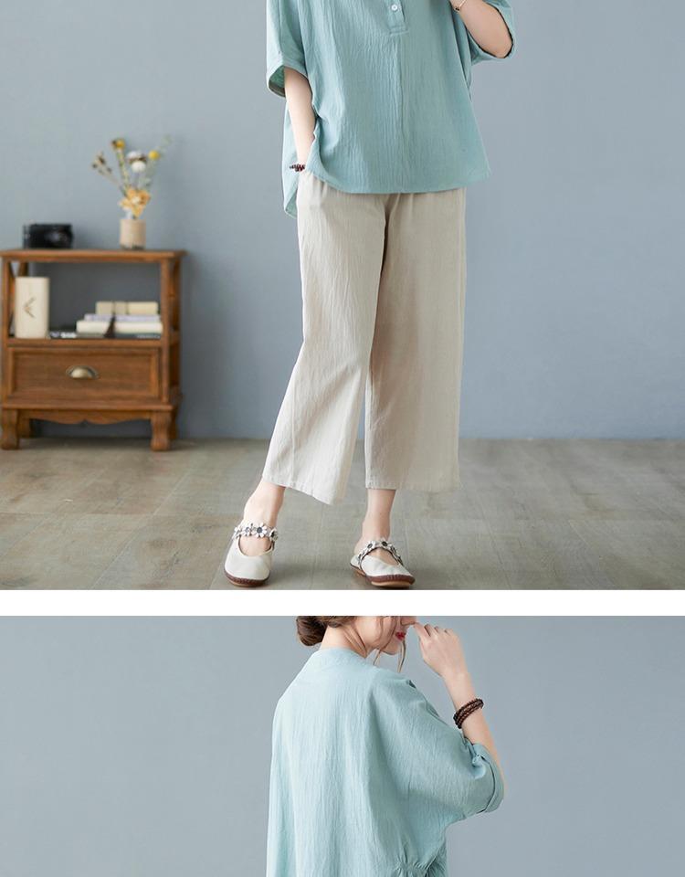 Mom's Trendy Ethnic Cotton Linen Slimming Two-Piece Summer Set