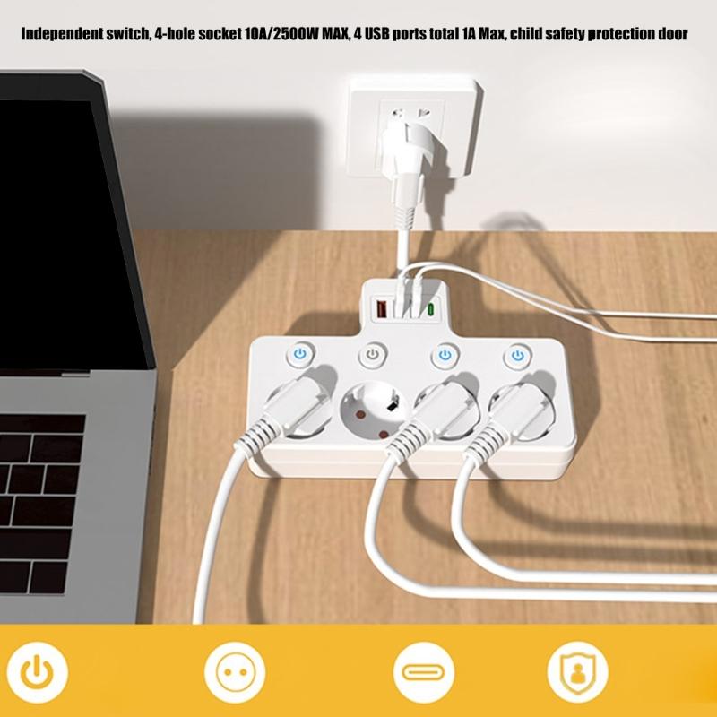 Universal Power Strips With Individual Switches Safe ABS Construction Ideal For Charging Devices Convenient Use