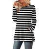Women's Striped Printed Round-neck Long-sleeved Top With Pockets And Side Slits