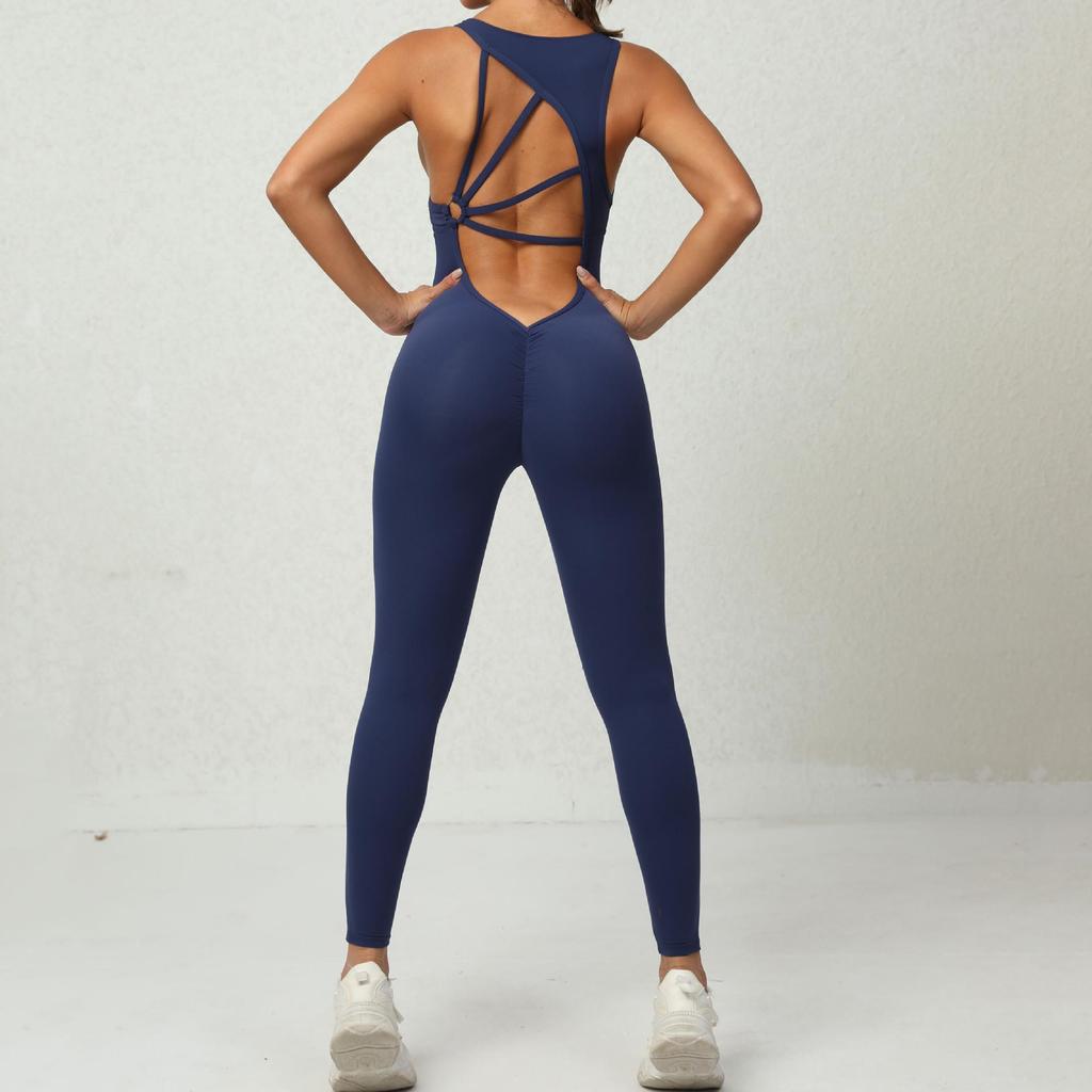 Peach Hip Yoga Jumpsuit: Quick-Dry, Wrinkle-Free, Butt Lift with Stylish Back Design