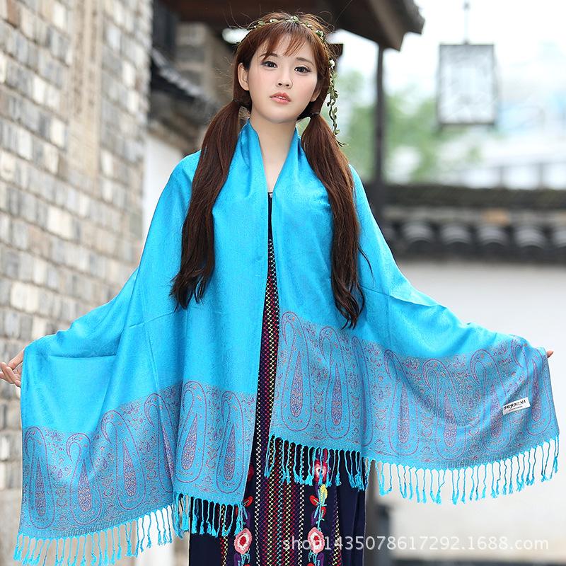 Ethnic Style Cashew Scarf Air Conditioner Large Shawl Scarf Dual-Purpose Jacquard Fringed Spring And Summer Long Cotton Scarf Women