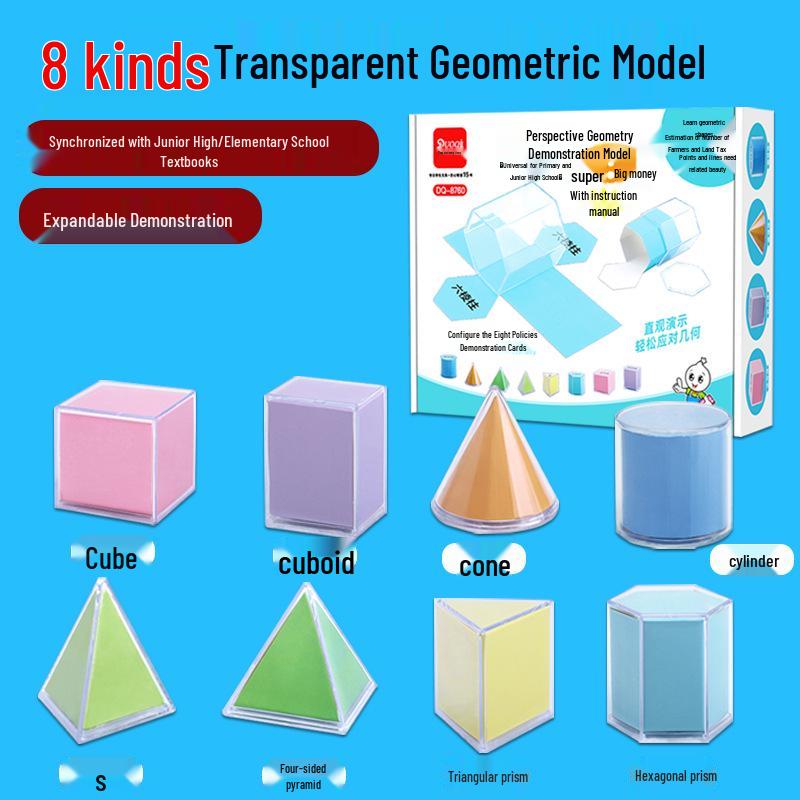 Duogi 3D Geometric Shape Models: Transparent Cubes & Prisms for 5th-7th Grade Math