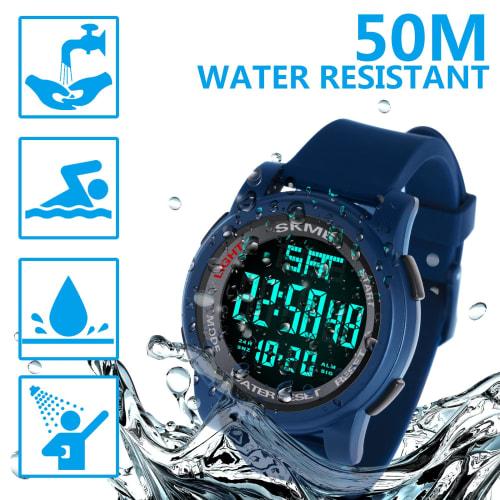 Men's Digital Watch with LED Display, Large Face, Military 5 ATM Waterproof, Calendar, Sports Stopwatch, Backlight, Countdown, Luminous Alarm Clock, C