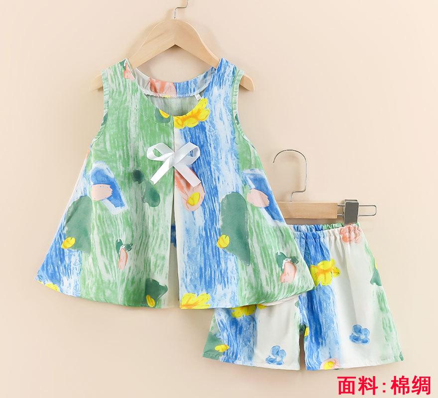 Girls Summer Floral Rayon Vest And Shorts Set Cute Baby Cotton Silk Home Wear Two Piece Outfit For Kids
