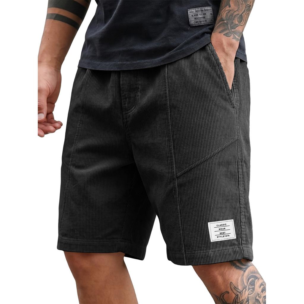 Mens Corduroy Casual Shorts Relaxed Fit Elastic Waistband Summer Lightweight Breathable Shorts with Side Pockets for Daily Wear