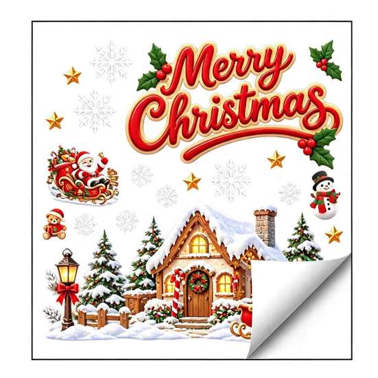 Christmas Window Clings Cling, PVC Waterproof Santa Claus/ Elf Snowman/Elk/House Stickers, Reusable Easy Peel And Stick Holiday Decor Glass