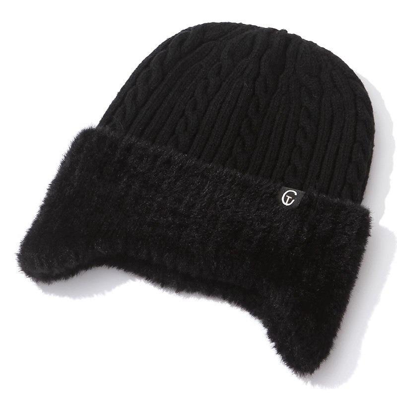 Hat Men's Winter Fleece Neck Protector Men's Windproof Winter Dad Warm Knitted Wool Hat