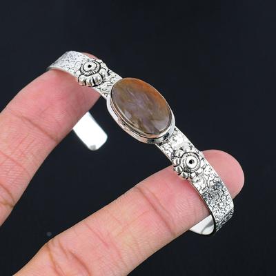 Memorial Day Sale 925 Silver Natural Tube Agate Anniversary Wife Bangle Jewelry