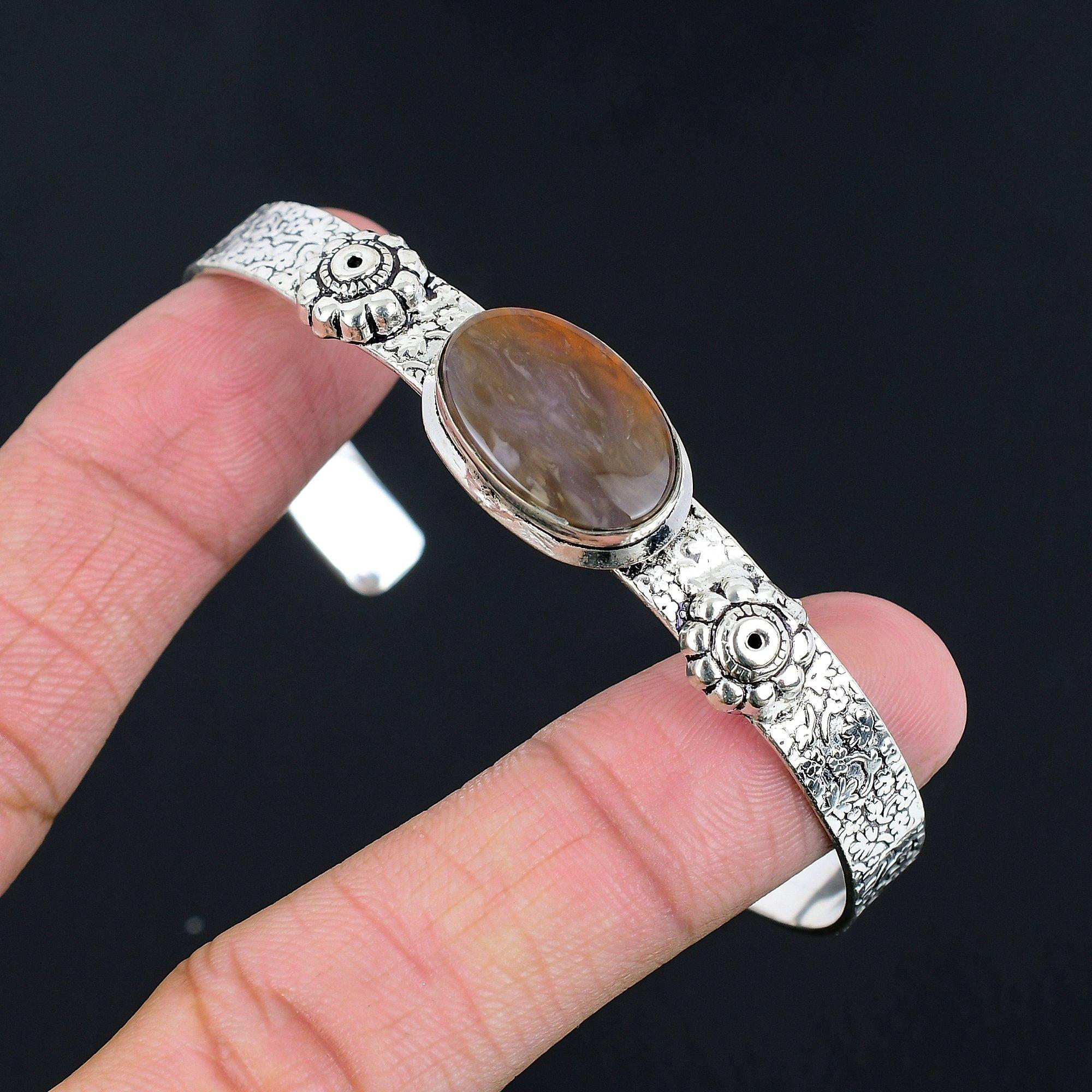 

Memorial Day Sale 925 Silver Natural Tube Agate Anniversary Wife Bangle Jewelry Adjustable