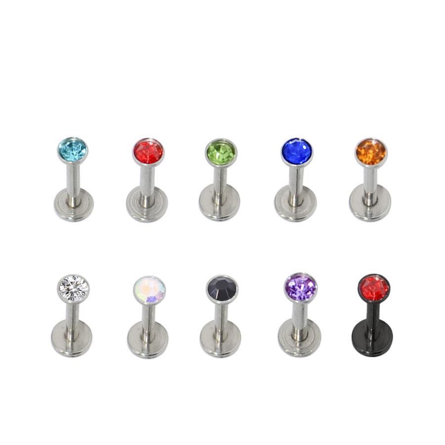 Multicolor 1.2*8mm Stainless Steel 16G Rhinestone Lip and Cartilage Stud