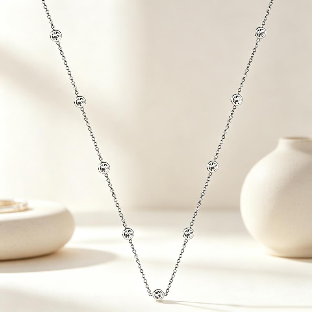 French simple necklace niche design with drill mixed drill collarbone chain high-end necklace stainless steel jewelry women