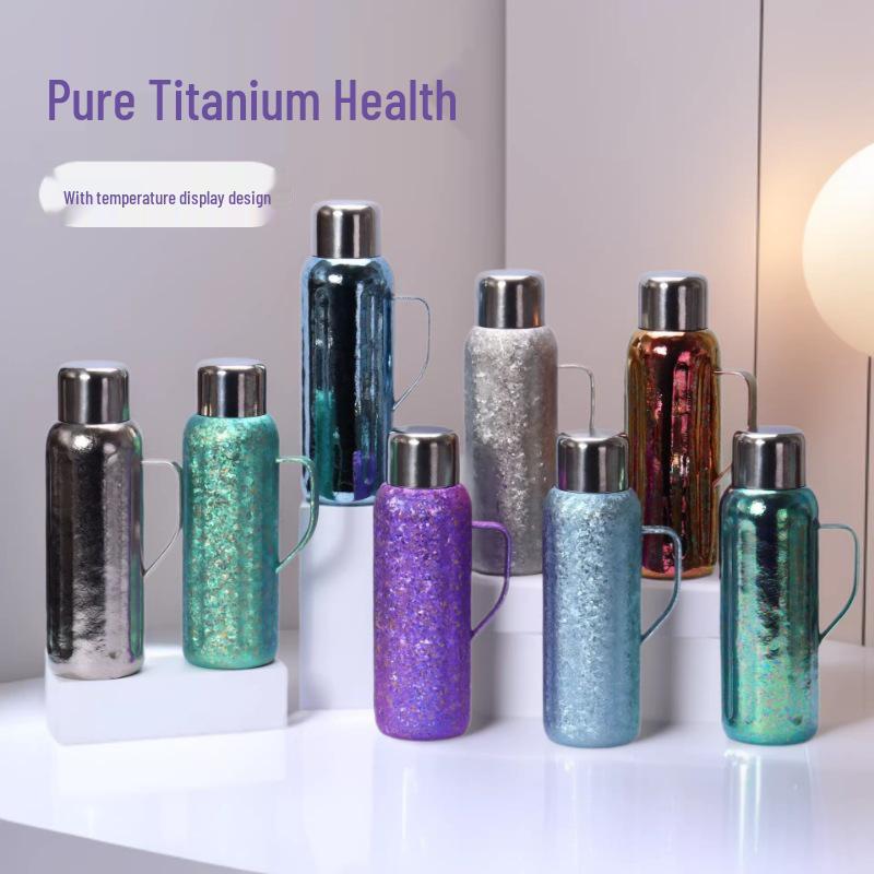 Pure Titanium Thermos Pot with Handle and Thermometer Lid – Insulated Cup for Tea, Home, and Office Use
