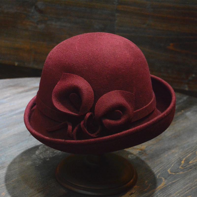 Bucket Vintage Womens Winter Fashion Hats Bow Knot Caps Wool Flower Hat Headdress Outdoor Calla Lily