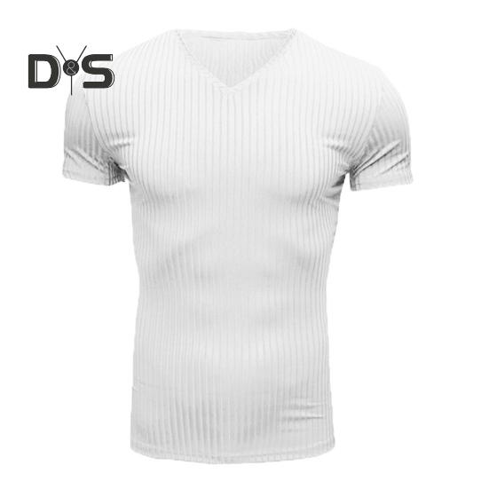 Tricou cu mânecă scurtă pentru bărbați, cu decolteu în V, pentru fitness, cu dungi sportive, de culoare uni, Tricou, îmbrăcăminte de gimnastică respirabilă, pentru sport, călătorii, birou