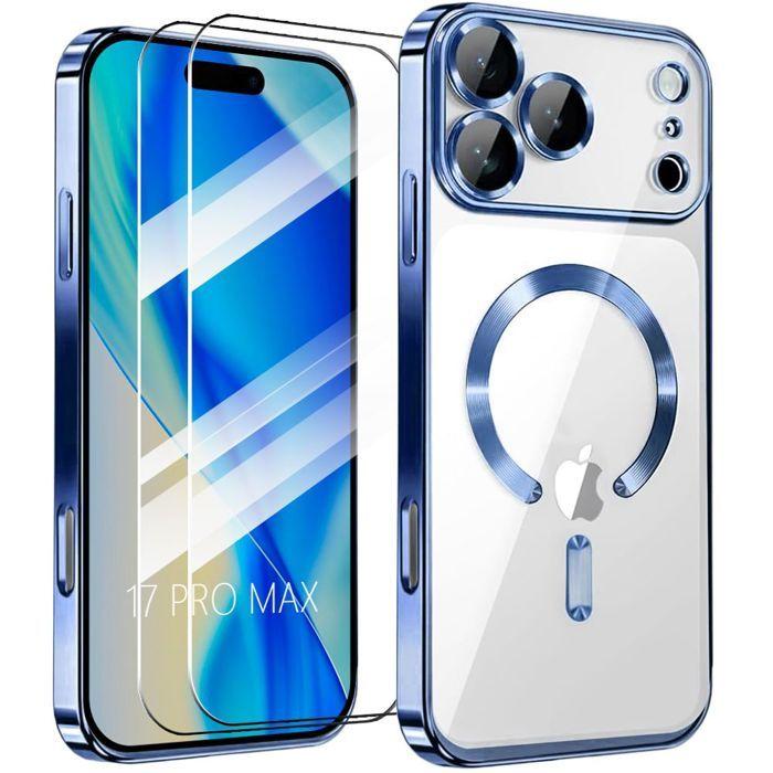 Coque de Protection - BOOLING - iPhone 17 Pro Max - Contour Bleu - Anneau Magnétique - 2 Vitres Trempées