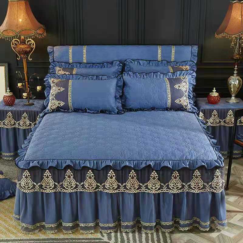 Luxury Quilted Bed Skirt Soft Thicken Bedspread 1pc Lace Edge Not Including Pillowcase