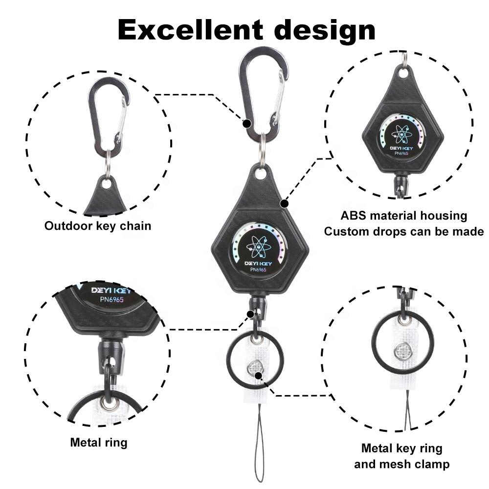 DEYI Retractable Keychain  Carabiner ID Badge Holder with Belt Clip 32/82cm Steel Retractable Cord