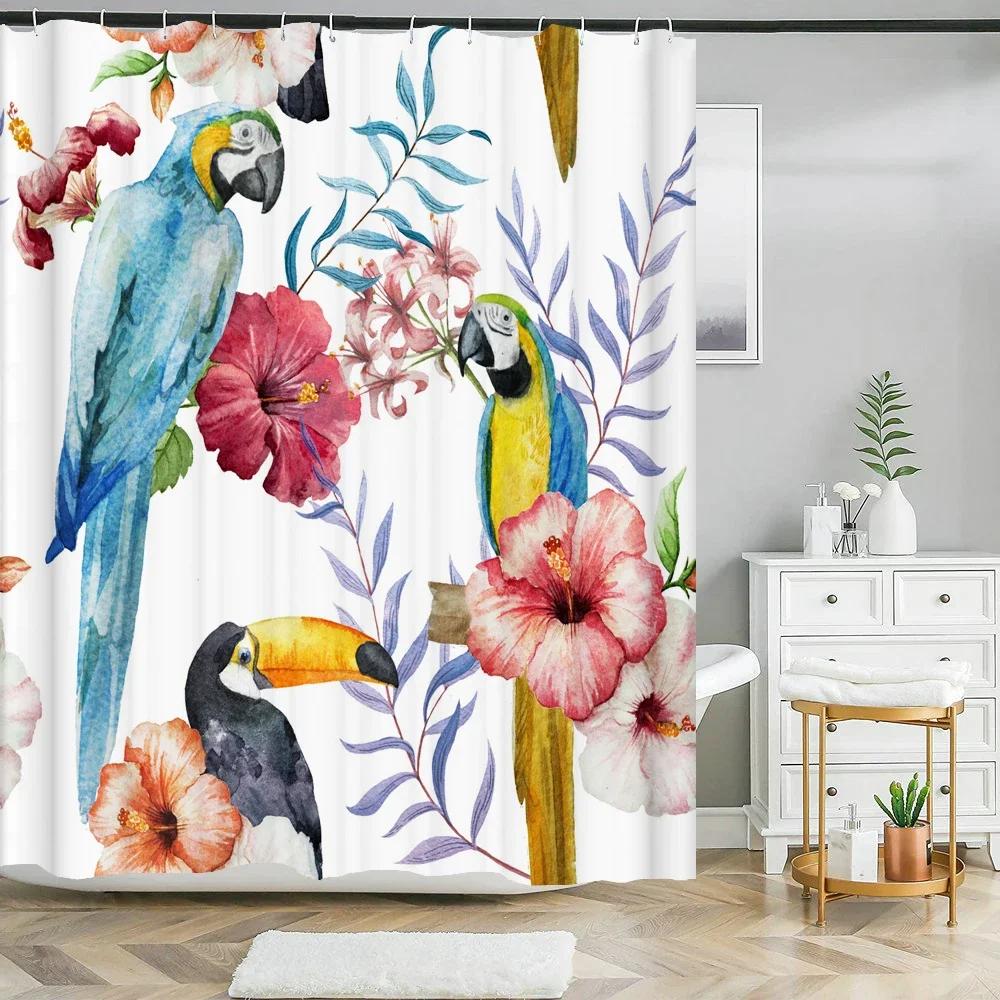 Flower Shower Curtain Bathroom Waterproof Polyester Shower Curtain Floral Printing Curtains for Bathroom Shower with Hooks