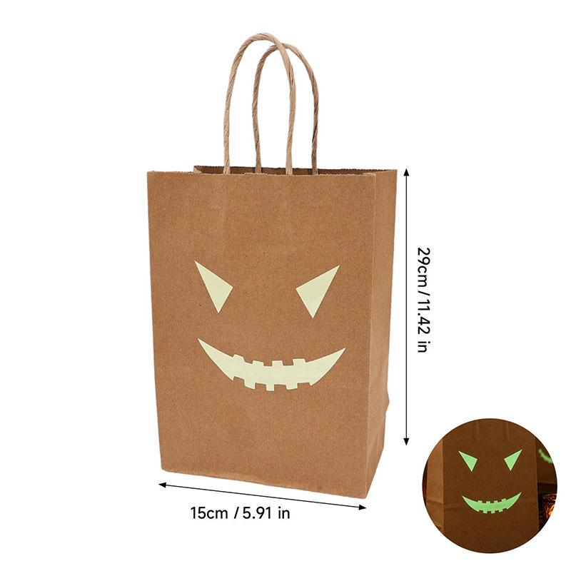 20/1Pcs Halloween Glow In The Dark Kraft Paper Gift Bags Jack O Lantern Smile Face Treat Candy Handbags Party Favor Goodie Bag