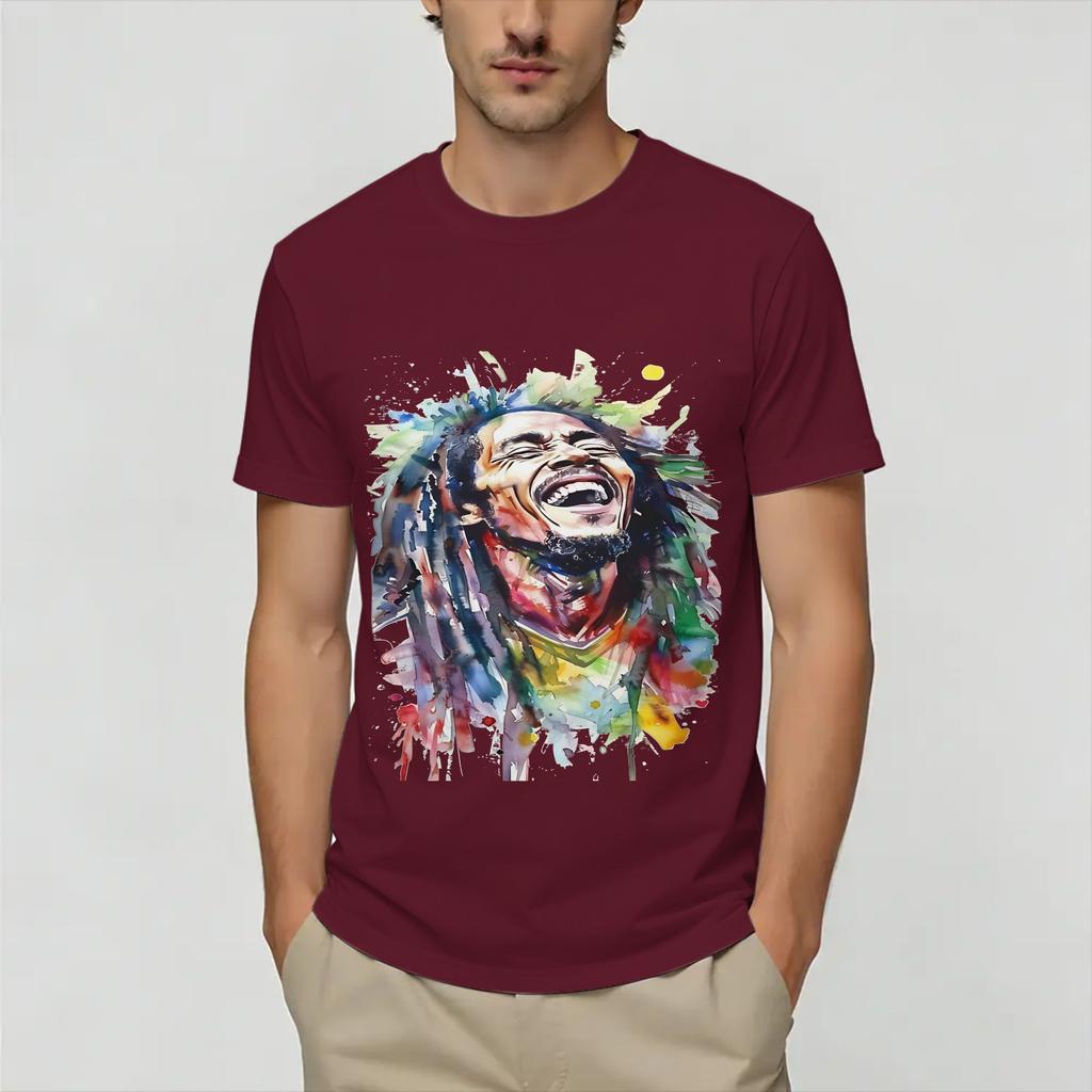 Bob Marleys Unisexs T Shirt Fun Tee Shirt Short Sleeve Round Neck Tshirts Cotton Birthday Present Tops