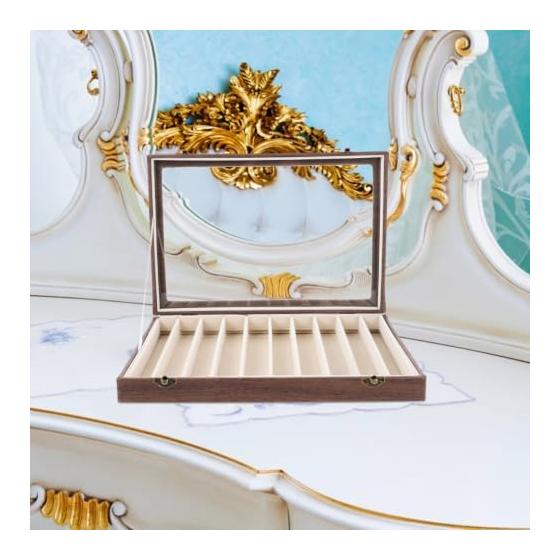 Beaupretty 10-Grid Ancient Style Wooden Hairpin Storage Case Multifunctional Jewelry Box