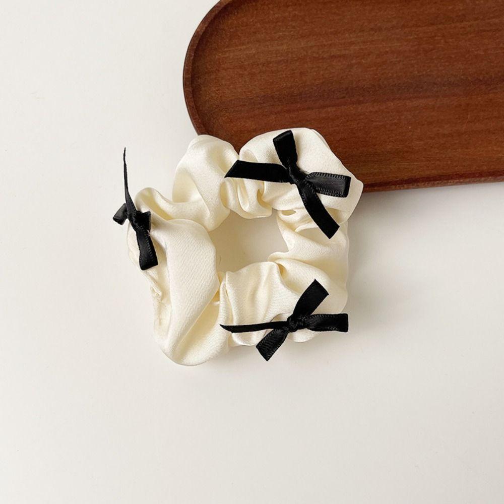 Pure Color Bow Pleated Hair Scrunchies Elastic Hair Loop Sweet Large Intestine Hair Rope  School