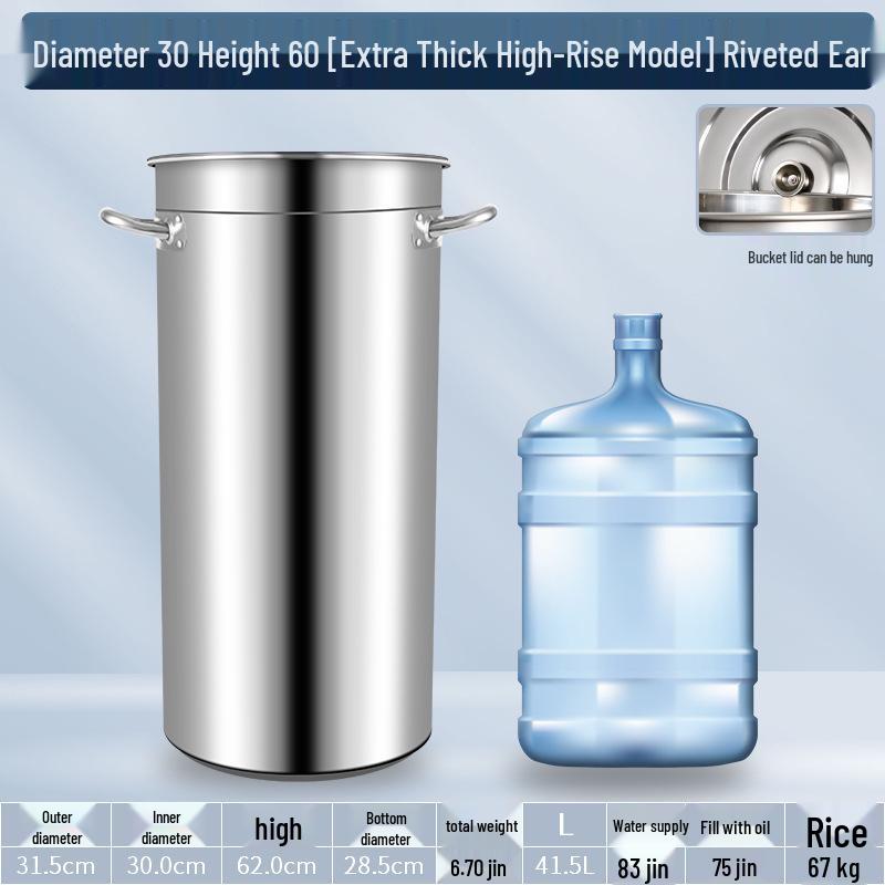 304 Stainless Steel Soup Pot with Lid - Thickened Round Barrel for Commercial Use, Ideal for Rice, Water, Braised Meat, and Porridge.