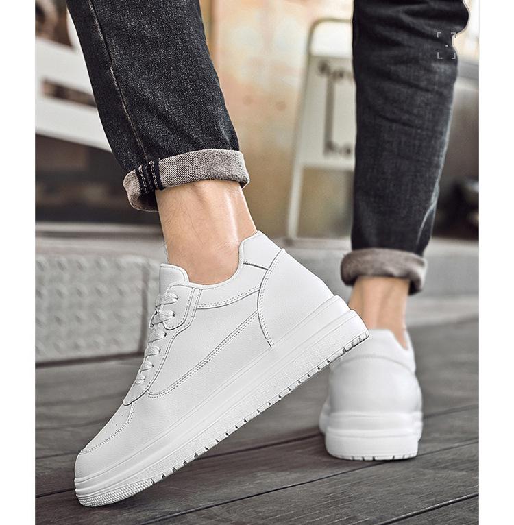 Men's Breathable Skate Sneakers - 10cm Invisible Lift, Thick Sole, White Casual Shoes