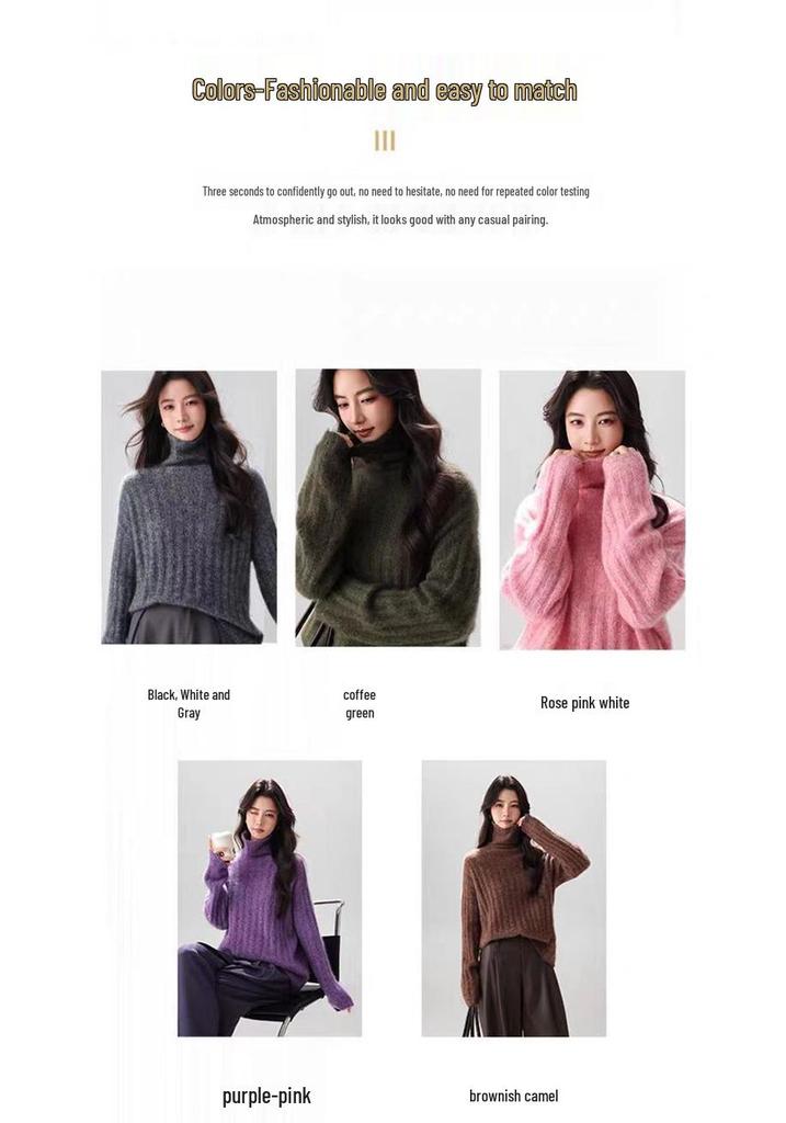 Luxury High-Neck Wool Sweater for Women - Cozy, Loose-Fit Pullover, Perfect for Autumn and Winter
