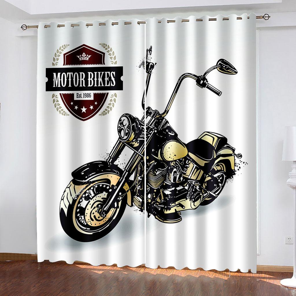 Motorcycle Printed Woven Curtains Two Independent Curtains On The Left and Right  Blackout Curtains for Bedrooms