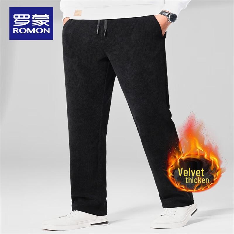 ROMON Men's Fleece-Lined Corduroy Drawstring Thermal Casual Pants